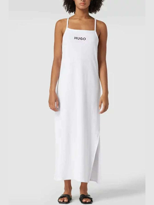 Hugo Boss Midi Καλοκαιρινό All Day Φόρεμα Ριπ Λευκό