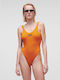 Karl Lagerfeld Wide Strap Open Back Swimsuit Orange