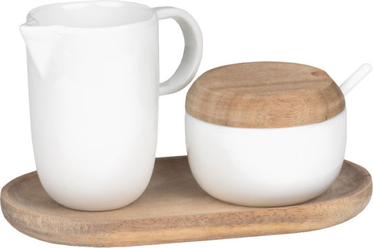 Raeder Wooden Milk Jug - Sugar Bowl Set White 2pcs