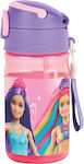 Gim Kinder Trinkflasche Barbie Kunststoff mit Strohhalm Rosa 350ml