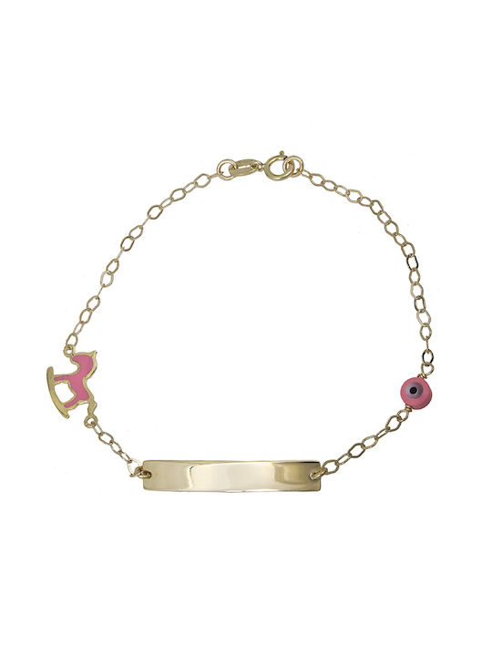 Kids Gold ID Bracelet 9K with Evil Eye for Girl