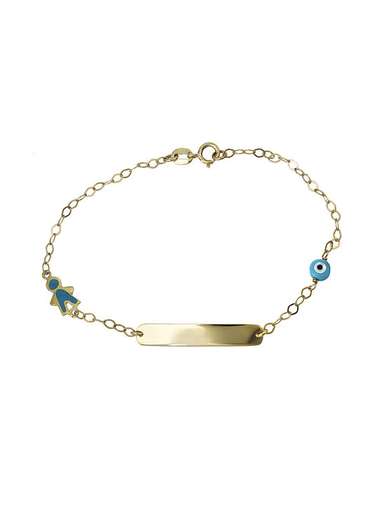 Kids Gold ID Bracelet 14K with Evil Eye for Boy