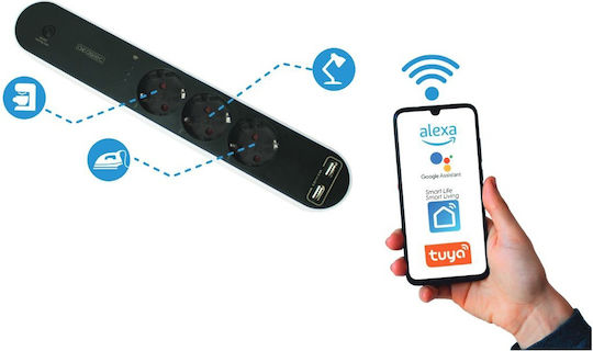 Aca Smart Power Strip 3 Positions with 2 USB-A, Switch and Cable 1.5m