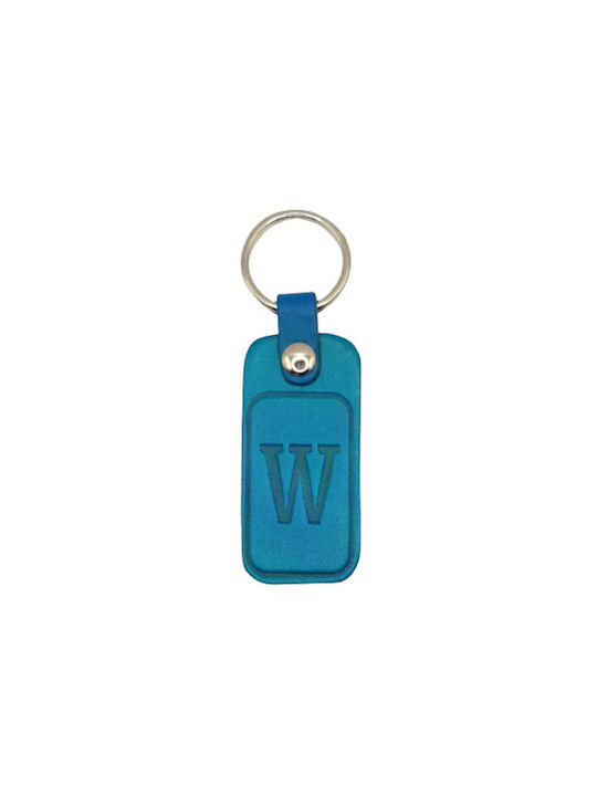 Leather keyring teal with the monogram W 7114-k