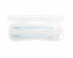 Kikka Boo Set pentru bebeluși cu Linguri Flexible 2 Case din Silicon în Husă pentru 4+ luni Blue 2buc