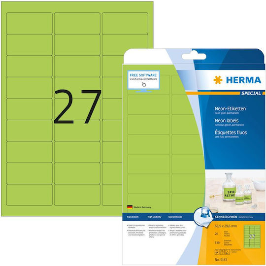 Herma 540 Αυτοκόλλητες Ετικέτες Α4 Ορθογώνιες 63.5x29.6mm
