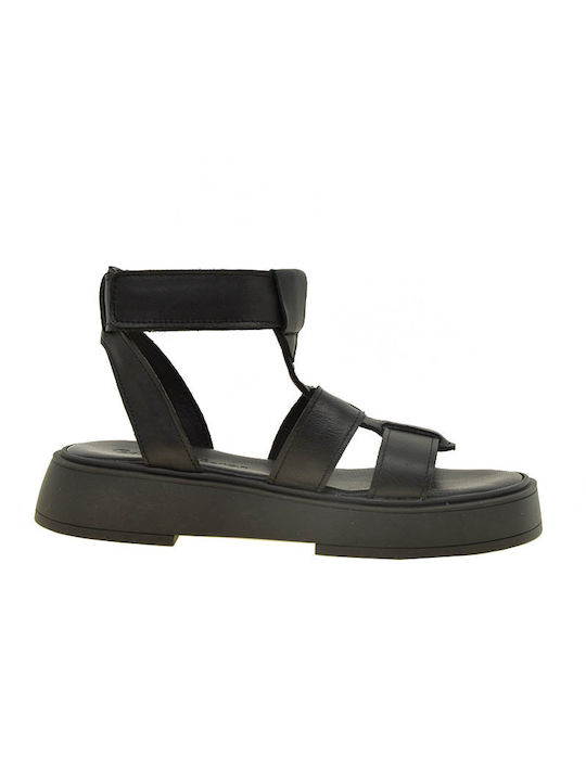 Commanchero Original Leather Women's Flat Sandals With a strap In Black Colour