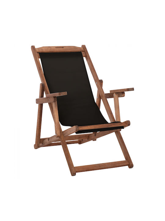 Deckchairs Wooden with Armrest & Black Fabric 62.5x97x105cm