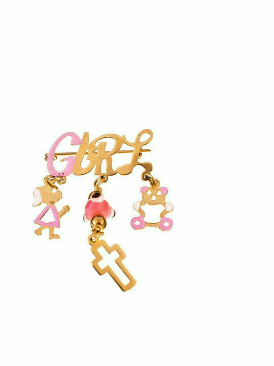 Gatsa Child Safety Pin made of Gold 9K with Cross for Girl