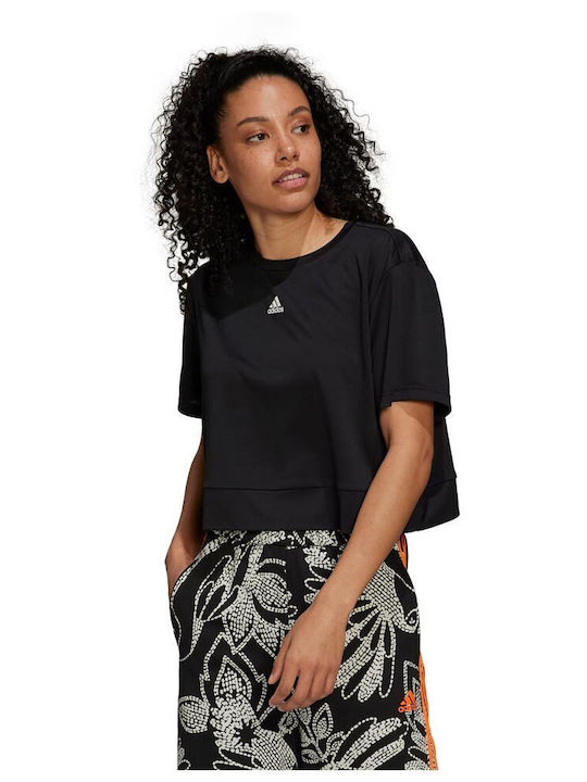 AEROREADY Studio Γυναικείο Crop Top Κοντομάνικο Μαύρο