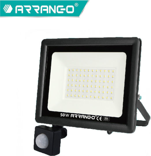 Arrango LED Προβολέας 50W Студено бяло 6500К με Αισθητήρας Κίνησης