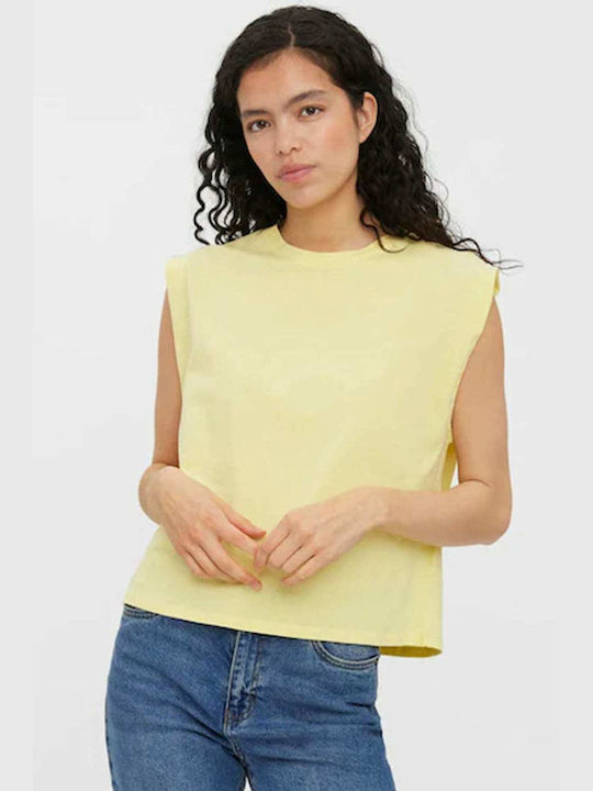 Vero Moda Women's Summer Crop Top Cotton Short Sleeve Lemon Meringue