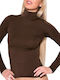 Women's Long Sleeve Turtleneck T-Shirt Brown