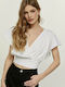 Edward Jeans Madlin Summer Women's Cotton Blouse Short Sleeve with V Neckline White