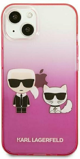 Karl Lagerfeld Ikonik Karl & Choupette Задна корица Пластмаса Pink Gradient (iPhone 13 mini)