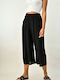 Women's High-waisted Fabric Trousers with Elastic in Straight Line Black
