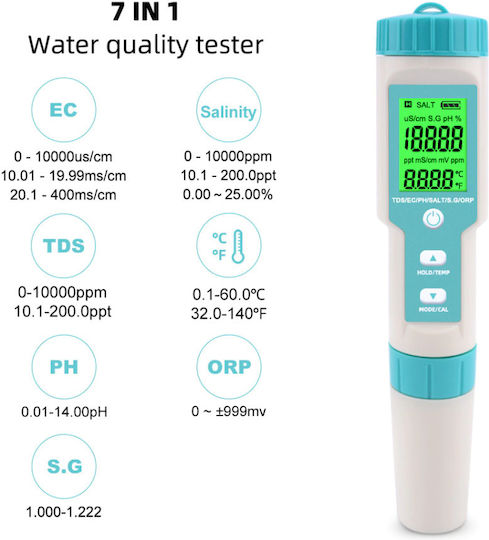 Waterfresh Aparat de Măsurare a Calității Apei cu Funcție de Măsurare TDS | CE | pH | Temperatură | ORP