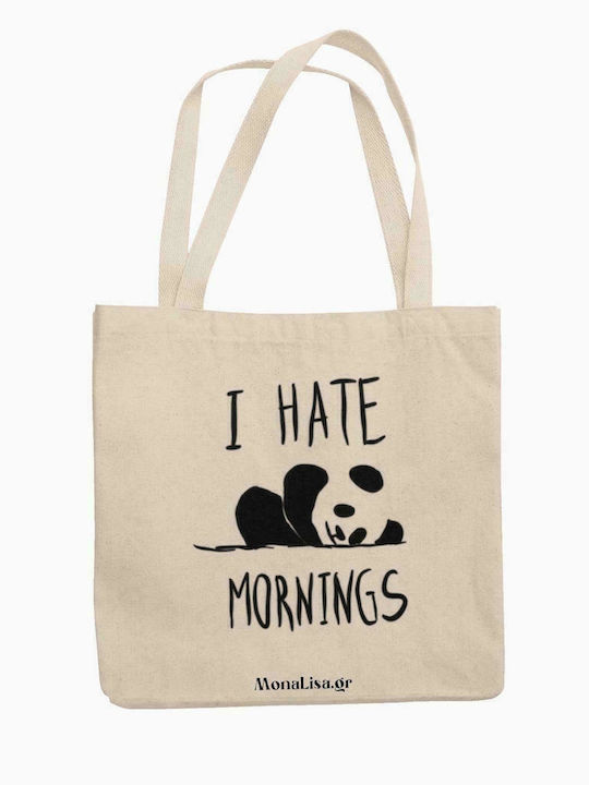 Monalisa I Hate Mornings Fabric Shopping Bag in Beige color