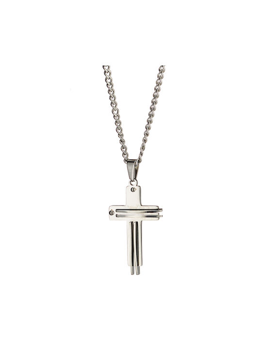 Men's cross with steel chain 316L silver Art 01239