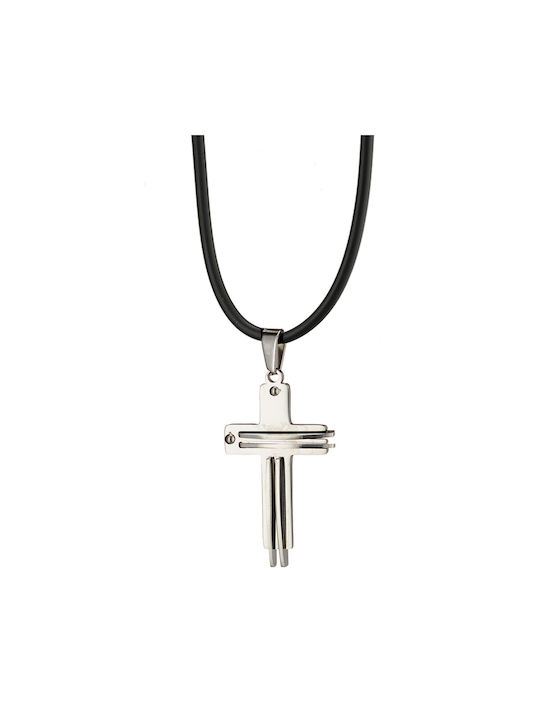 Ανδρικός σταυρός με καουτσούκ ατσάλι 316L ασημί Art 01239