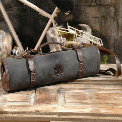 Tips Knives Case Fabric Dark Brown Leather Bag - Grey Canvas Color