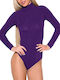 Lingerie Long Sleeve Turtleneck Bodysuit Purple
