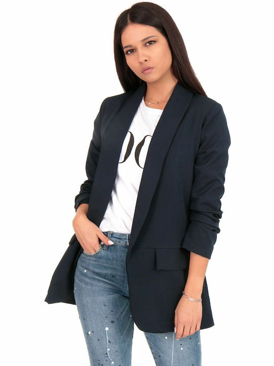 Silia D Long Women's Waisted Blazer Navy Blue