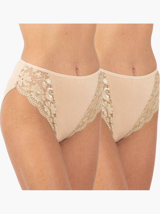 Висока талия Дамско Слип 2Pack с дантела Бежови
