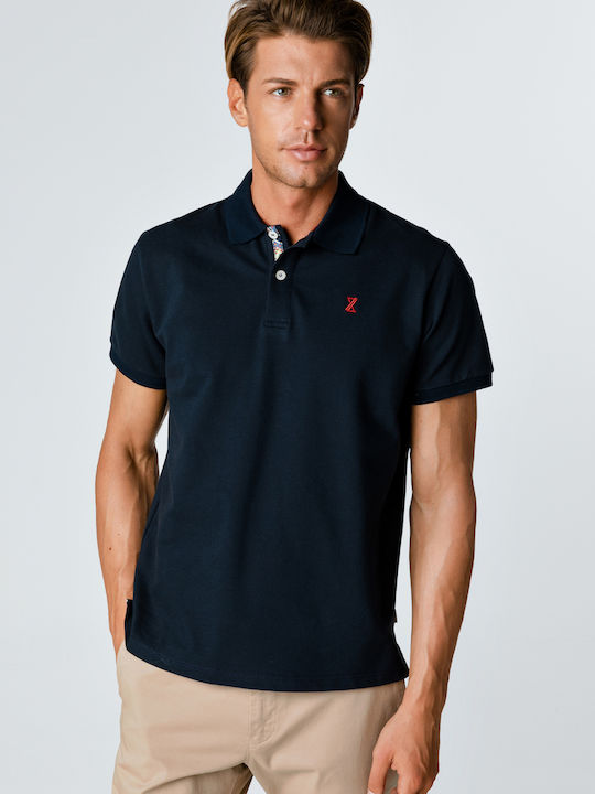 Snta Polo Pique with Short Sleeve & Floral Details - Blue Navy