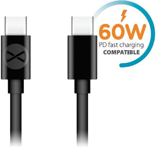 Forever USB 2.0 Cable USB-C male - USB-C 60W PD Μαύρο 1m GSM106367