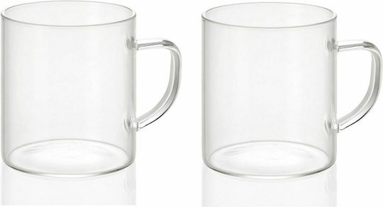 Andrea House Set Căni Maro De sticlă Transparente 300ml 2buc