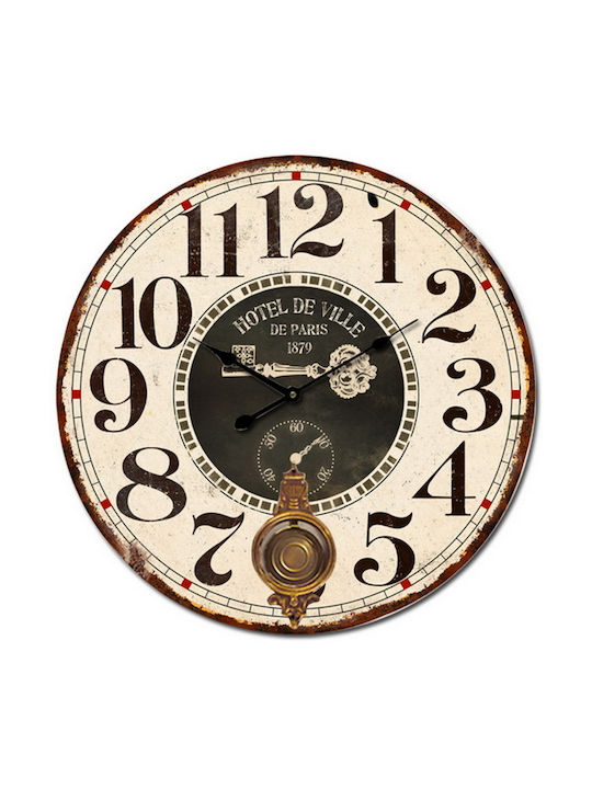 ArteLibre Ρολόι Τοίχου Ξύλινο Αντικέ 58cm