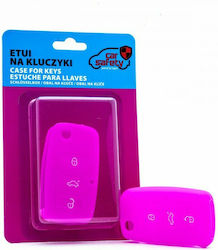 Θήκη Κλειδιού Car Safety από Σιλικόνη με 3 Κουμπιά για Seat / Skoda / VW σε Ροζ Χρώμα
