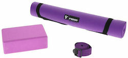 Freddy V Yoga Set Yoga/Pilates Mat Purple with Carry Strap (171x61x0.5cm)