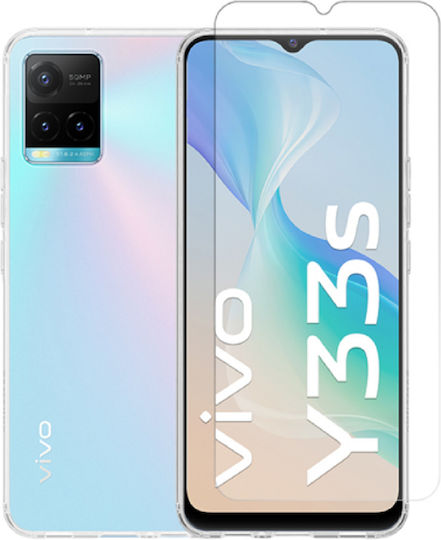 Vivid Set Umschlag Rückseite Silikon Set mit Glas Transparent (Vivo Y33s)