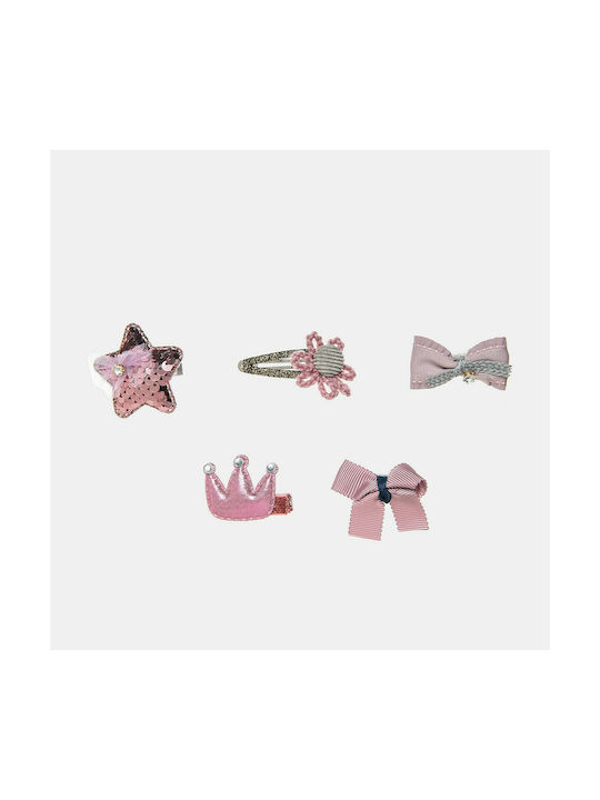 Alouette Σετ Παιδικά Κοκαλάκια με Κλιπ με Glitter και Στρας σε Ροζ Χρώμα 5τμχ