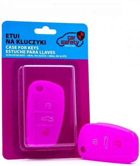 Husă Pentru Chei Auto Car Safety Din Silicon Cu 3 Butoane Pentru Audi În Culoare Roz