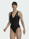 Adidas Iconisea 3-Stripes Athletic One-Piece Swimsuit with Open Back Black