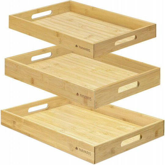 Navaris Bamboo Rectangular Serving Tray made of Bamboo with Handles in Beige Color 53446.03 1pcs