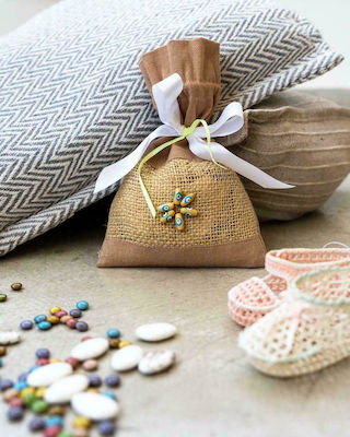 Pennie Pouch for Wedding Favors Beige Jute with Beaded Embroidery Utah 15x25cm Beige