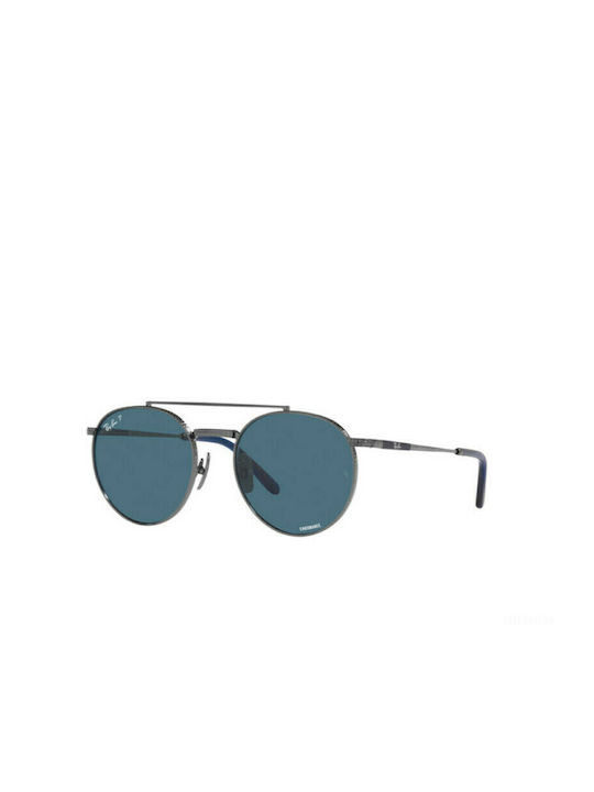 Ray Ban Round II Titanium Sunglasses with Gray Metal Frame and Blue Lens RB8237 3142S2