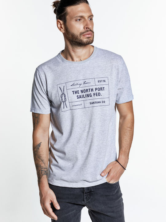 Snta T-shirt with Sailing Fed. print - Grey Melange