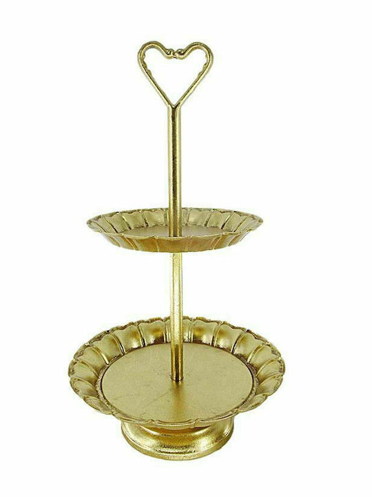 JK Home Decoration Metallic Dessert Tower Stand with 2 Tiers Gold Ø28cmxY50cm