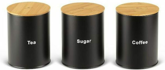 Edenberg Set 3Stück Gläser für Zucker / Kaffee / Tee mit Deckel Metallisch Schwarz 11x11x14.5cm Edenberg Set 3Stück Gläser für Zucker / Kaffee / Tee mit Deckel Metallisch Schwarz 11x11x14.5cm