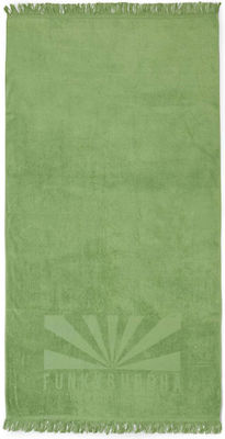Funky Buddha Logo Beach Towel Cotton Green Tea with Fringes 170x90cm.