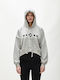 Hoodloom Hooded Crop Sweatshirt with Hood & Print - Black & Grey