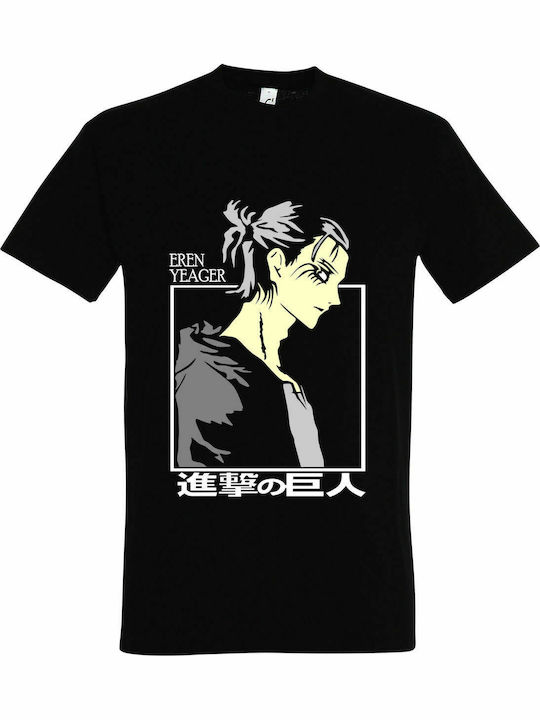 Eren Yeager T-shirt Angriff auf Titan Schwarz Baumwolle