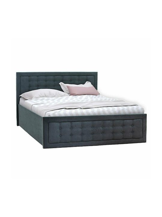 Carson Κρεβάτι Υπέρδιπλο Επενδυμένο με Ύφασμα Γκρι με Συρτάρια & Τάβλες 160x200cm