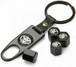 Ventilkappen für Autoreifen mit Logo Toyota mit Schlüsselanhänger Schwarz 4Stück