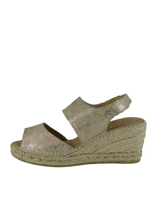 Women's Leather Platform Espadrilles Gold